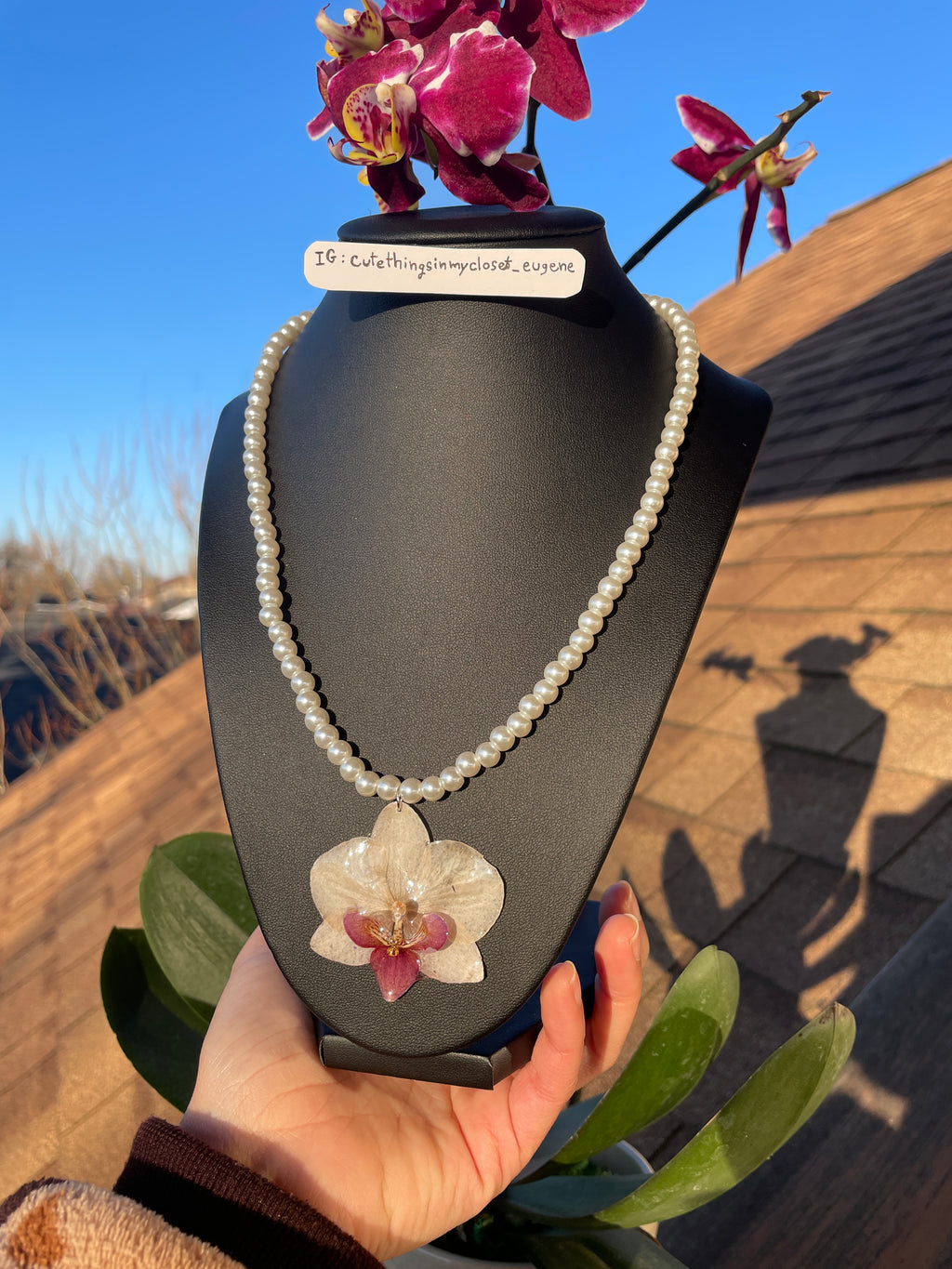 natural color orchid with simulated white pearl