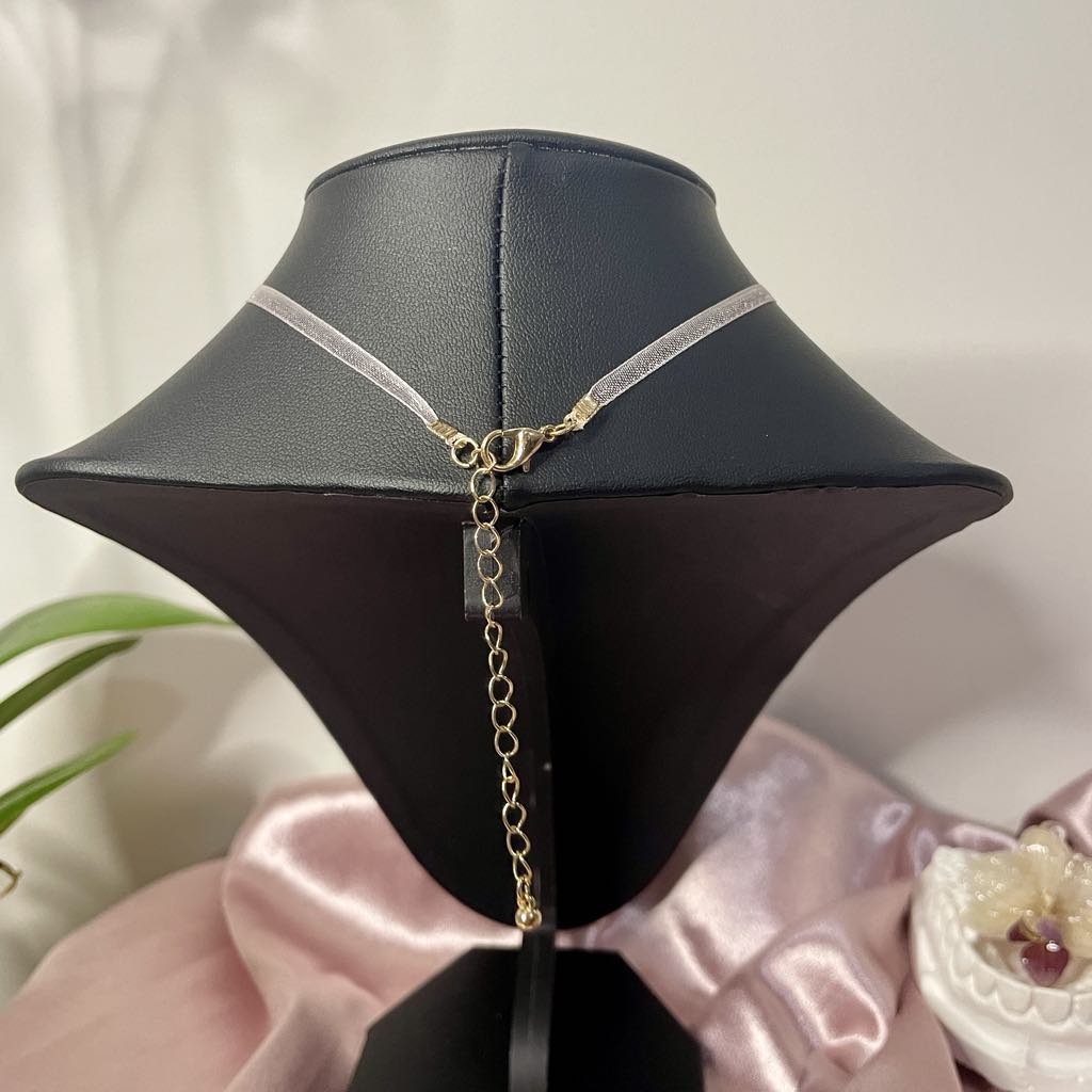 tiny orchid ribbon choker pink