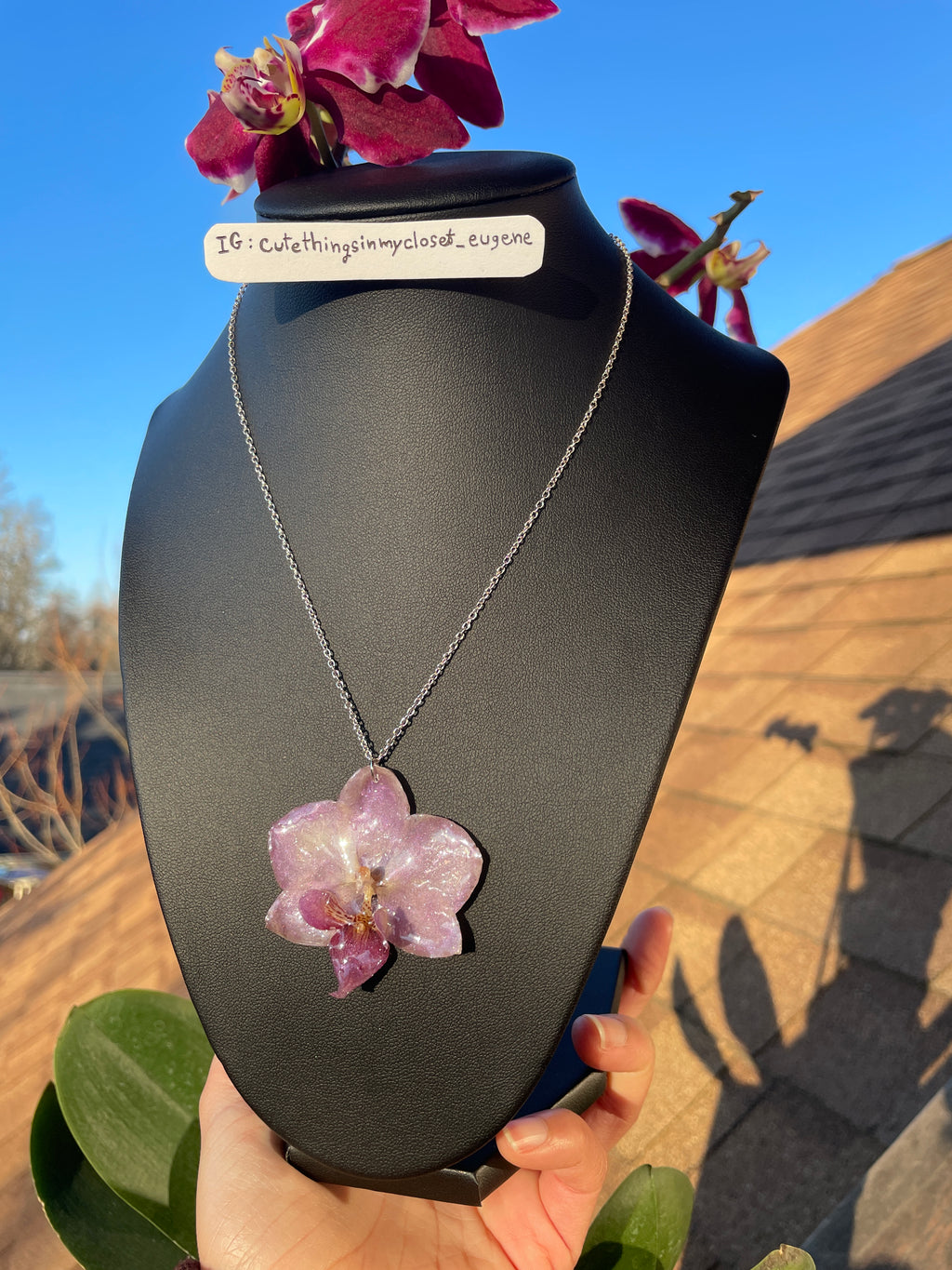 purple real orchid necklace