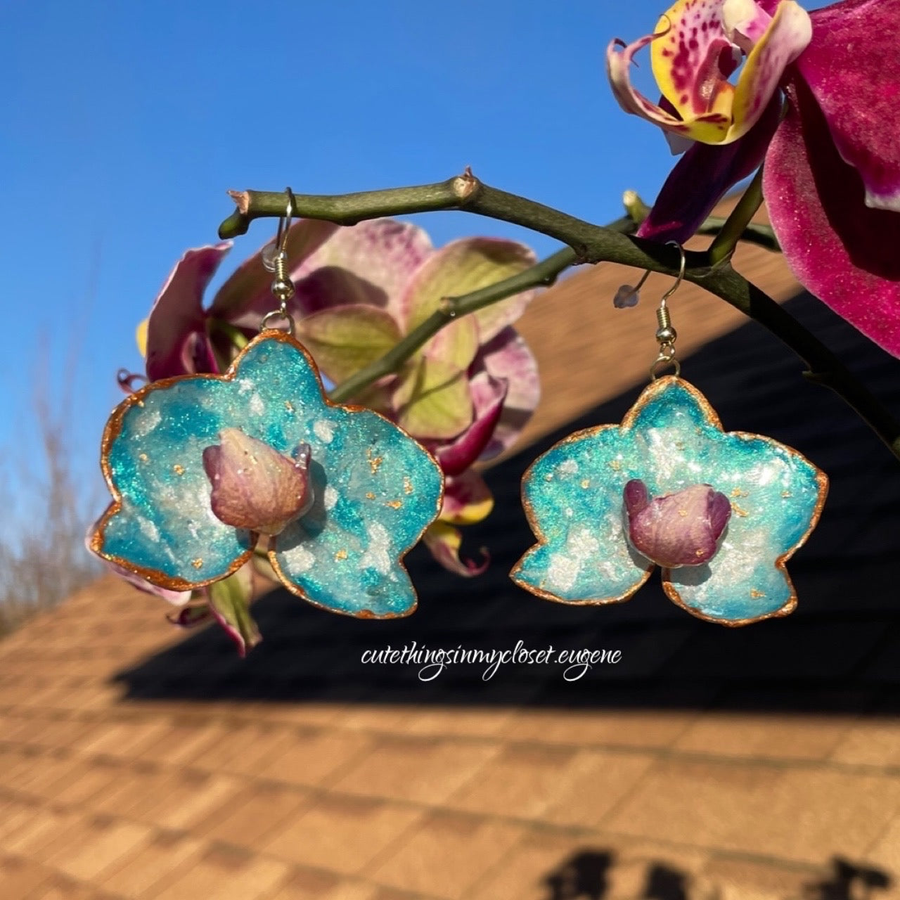 Ocean waves earrings real orchids