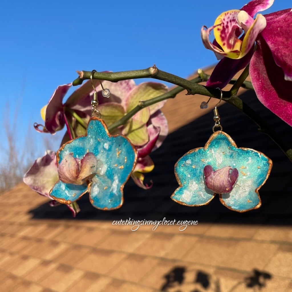 Ocean waves earrings real orchids