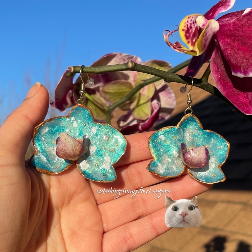 Ocean waves earrings real orchids